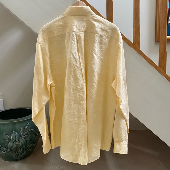 BROOKS BROTHERS 346 MEN’S 100% LINEN SHIRT YELLOW SIZE LARGE - Picture 3 of 15